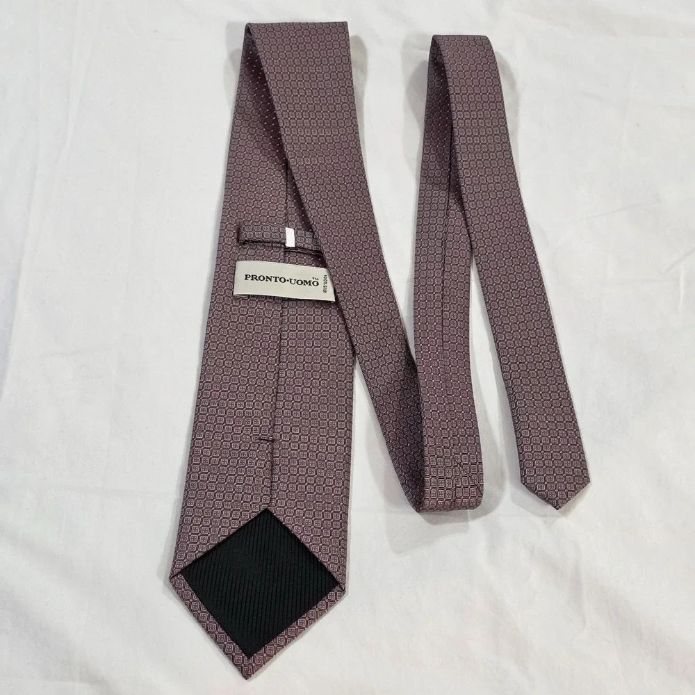 PRONTO UOMO‎ Mens Silk NWOT Tie Geometric Pattern Neck Tie Burgundy Gold Formal